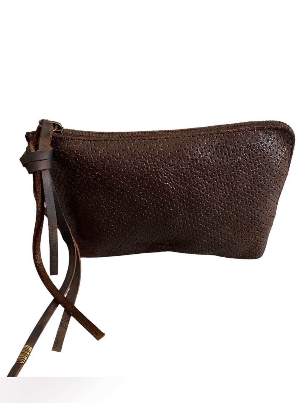 Jo perforated genuine leather clutch